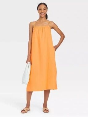 NWT A New Day Linen Spaghetti-Strap Midi Dress with Pockets